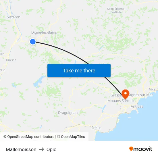 Mallemoisson to Opio map