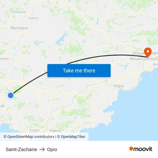 Saint-Zacharie to Opio map