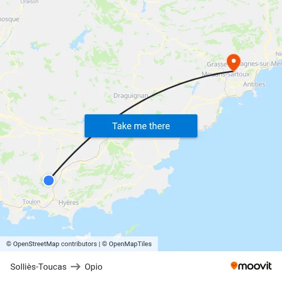 Solliès-Toucas to Opio map