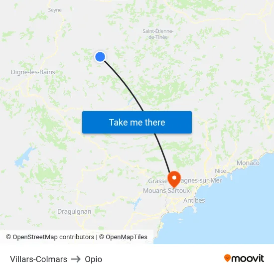 Villars-Colmars to Opio map