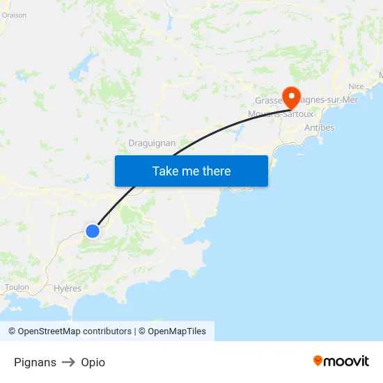 Pignans to Opio map