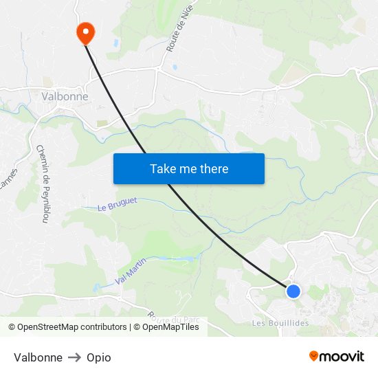 Valbonne to Opio map