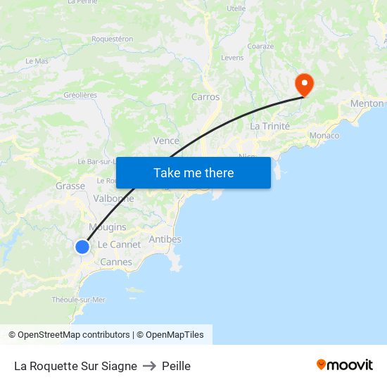 La Roquette Sur Siagne to Peille map