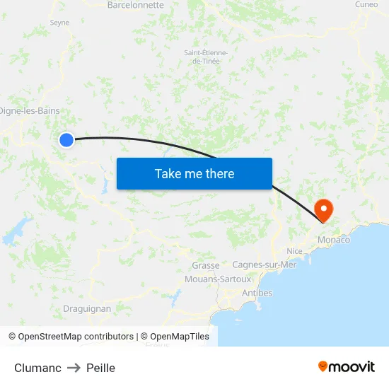 Clumanc to Peille map