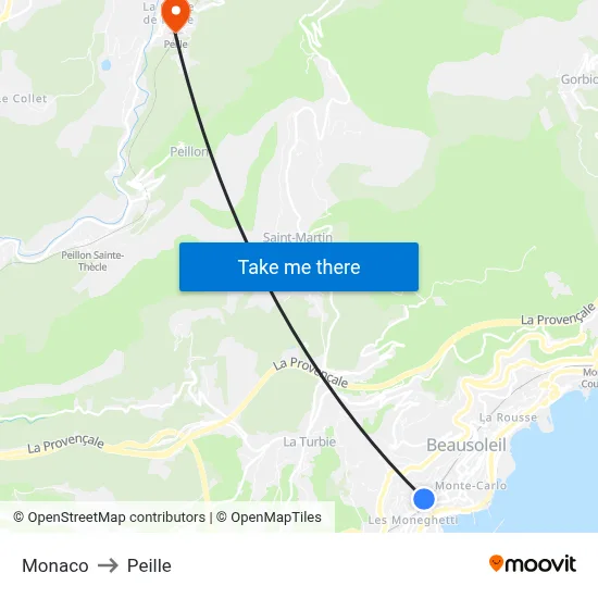 Monaco to Peille map