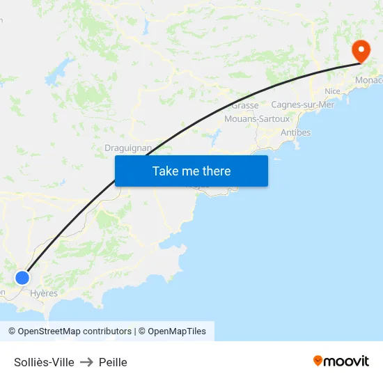 Solliès-Ville to Peille map