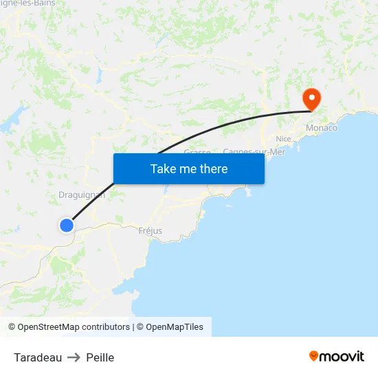 Taradeau to Peille map