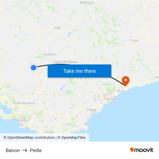 Banon to Peille map