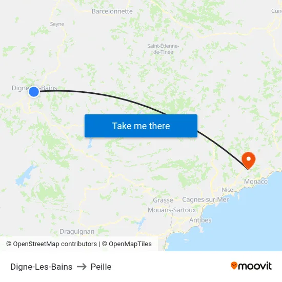 Digne-Les-Bains to Peille map
