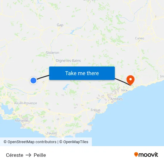 Céreste to Peille map