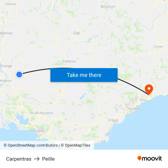 Carpentras to Peille map