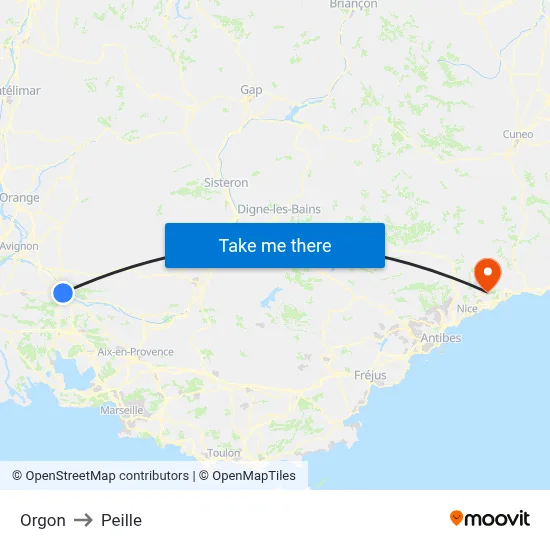 Orgon to Peille map