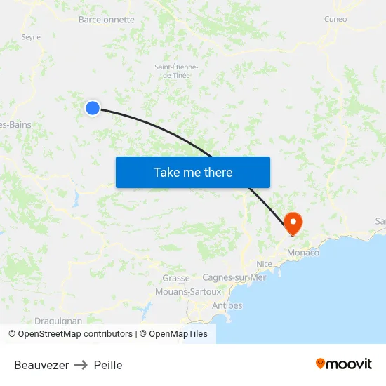 Beauvezer to Peille map