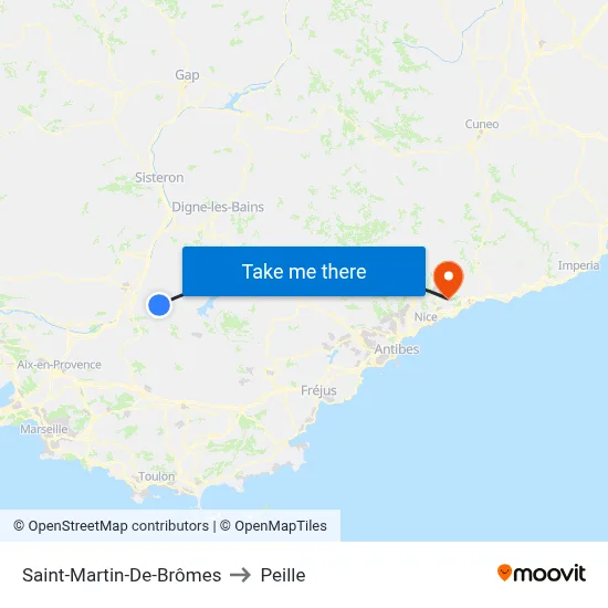 Saint-Martin-De-Brômes to Peille map