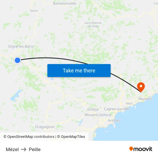 Mézel to Peille map