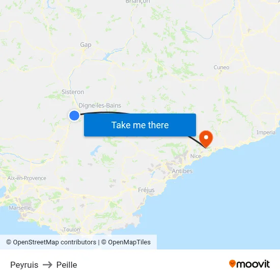 Peyruis to Peille map