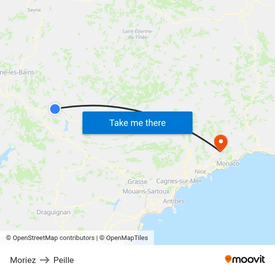 Moriez to Peille map