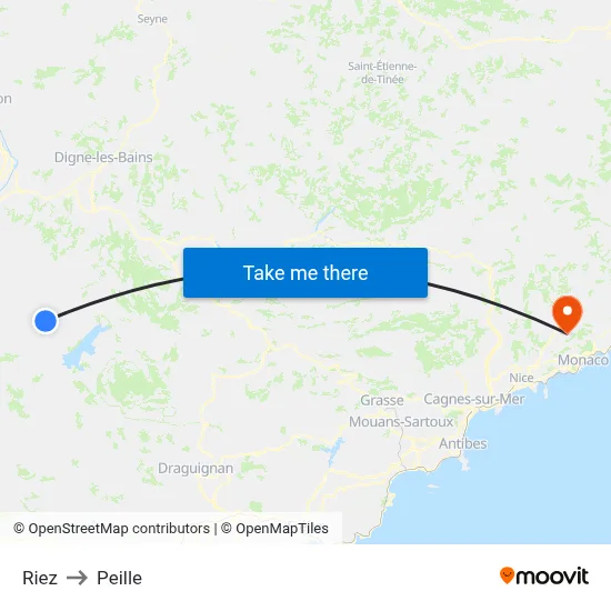 Riez to Peille map