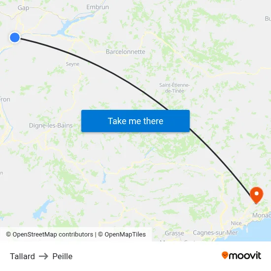 Tallard to Peille map