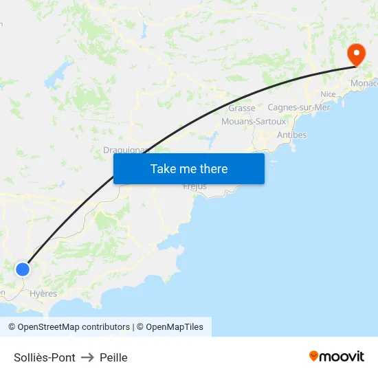 Solliès-Pont to Peille map