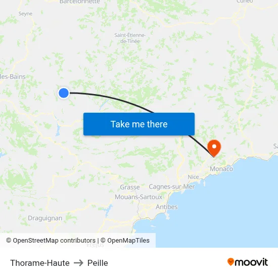 Thorame-Haute to Peille map