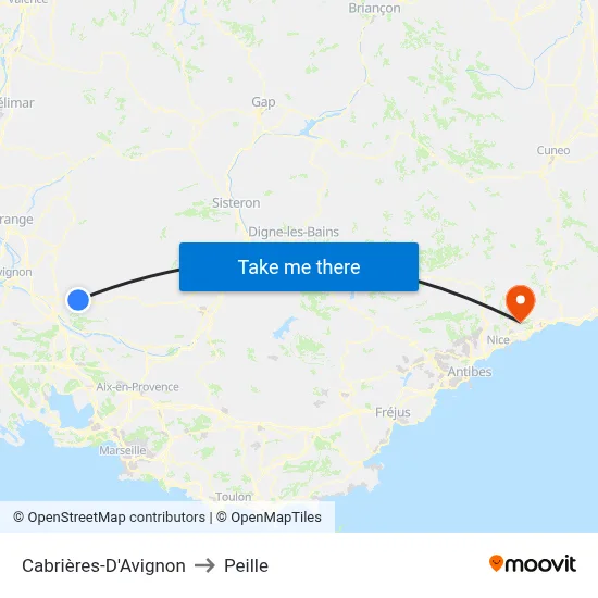 Cabrières-D'Avignon to Peille map