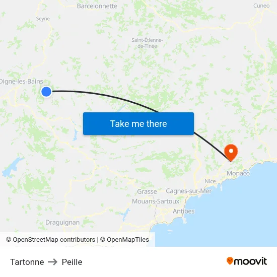 Tartonne to Peille map