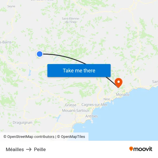 Méailles to Peille map