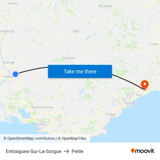 Entraigues-Sur-La-Sorgue to Peille map