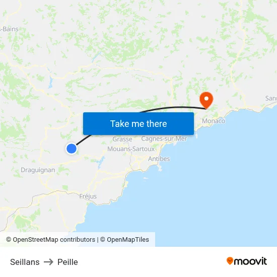 Seillans to Peille map