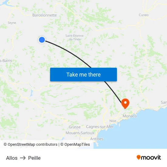 Allos to Peille map