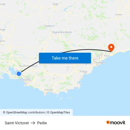 Saint-Victoret to Peille map
