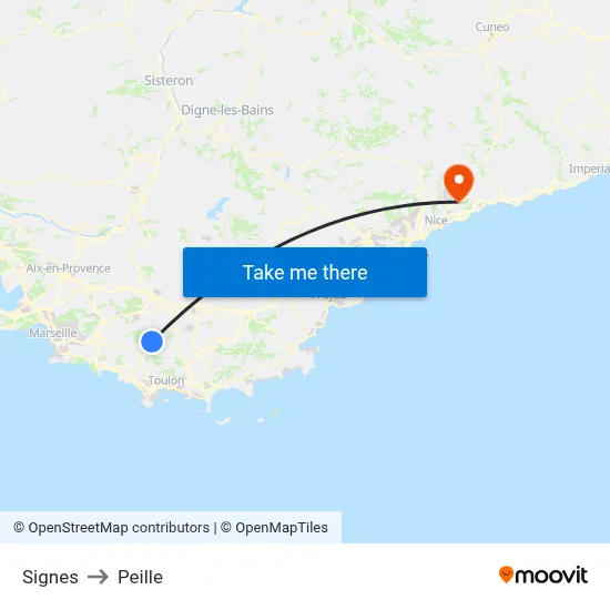 Signes to Peille map