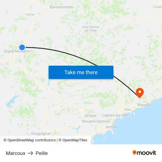 Marcoux to Peille map