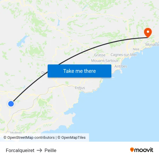 Forcalqueiret to Peille map