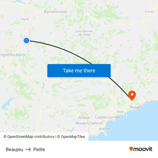 Beaujeu to Peille map