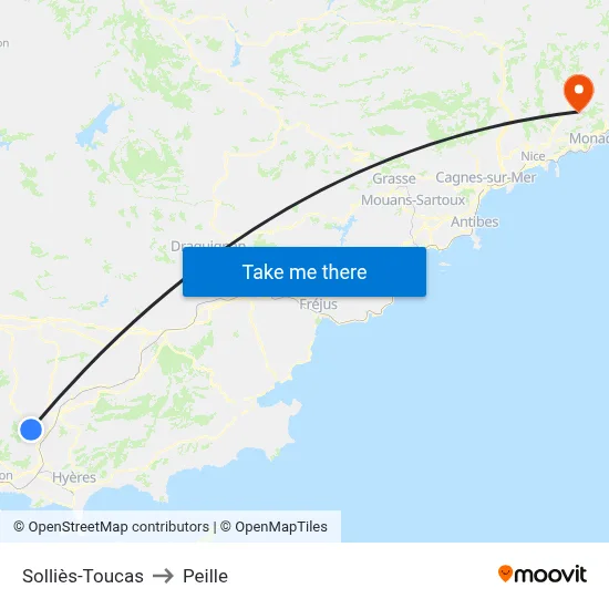 Solliès-Toucas to Peille map