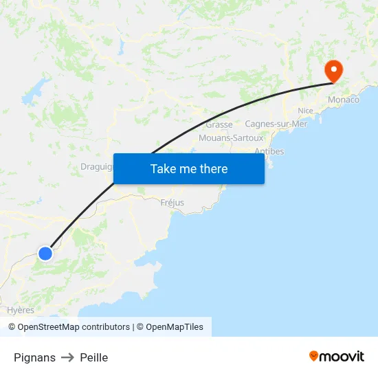 Pignans to Peille map