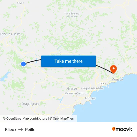 Blieux to Peille map