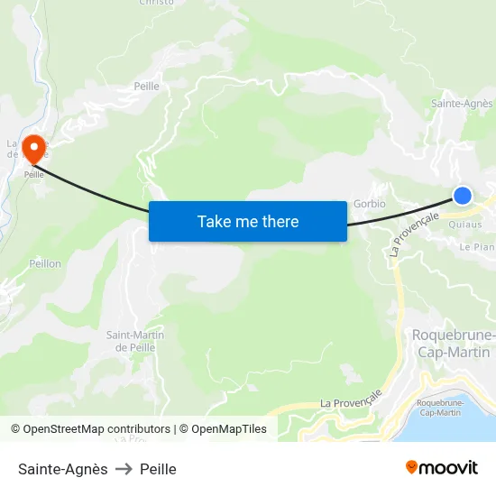 Sainte-Agnès to Peille map