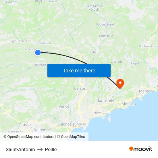 Saint-Antonin to Peille map