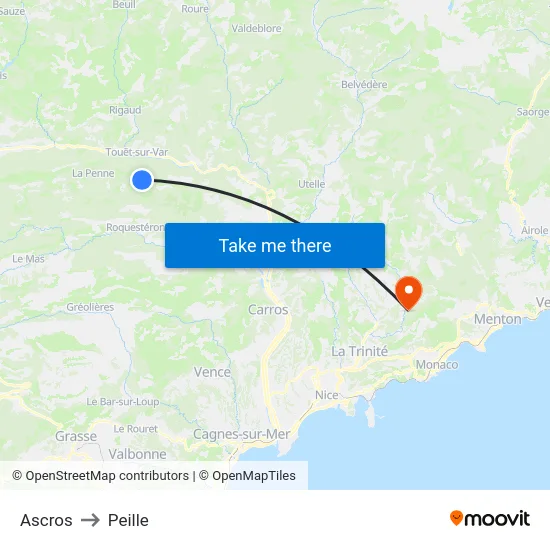 Ascros to Peille map