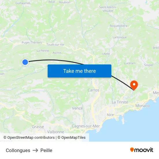 Collongues to Peille map
