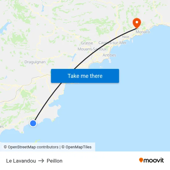 Le Lavandou to Peillon map