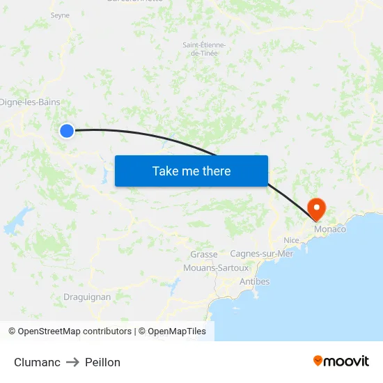 Clumanc to Peillon map