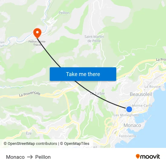 Monaco to Peillon map
