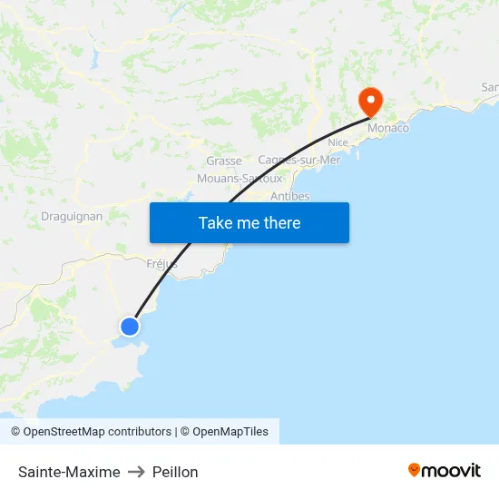 Sainte-Maxime to Peillon map