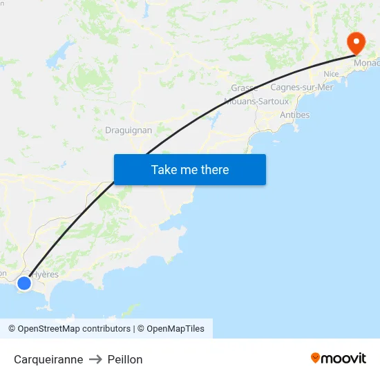 Carqueiranne to Peillon map