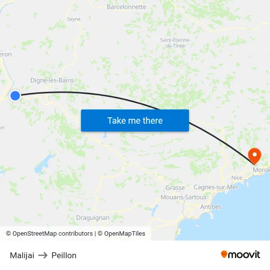 Malijai to Peillon map