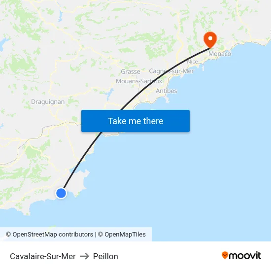 Cavalaire-Sur-Mer to Peillon map